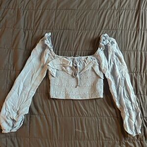 Amazing Lace Light Blue Puff Sleeve Smocked Blouse